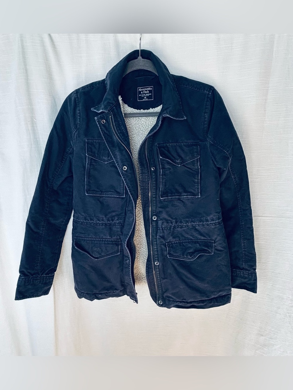 Abercrombie & Fitch 100% Cotton Navy Sherpa-Lined Field Jacket fisherman - Picture 1 of 6